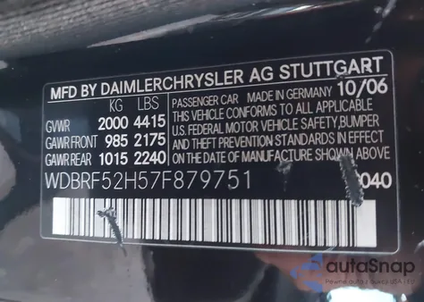 2007 Mercedes-Benz C 230 Sport from USA, damaged, VIN WDBRF52H57F879751